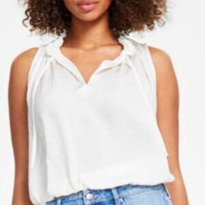 DKNY Women's Ruffled Split-Neck Elastic-Waist Top, size L.